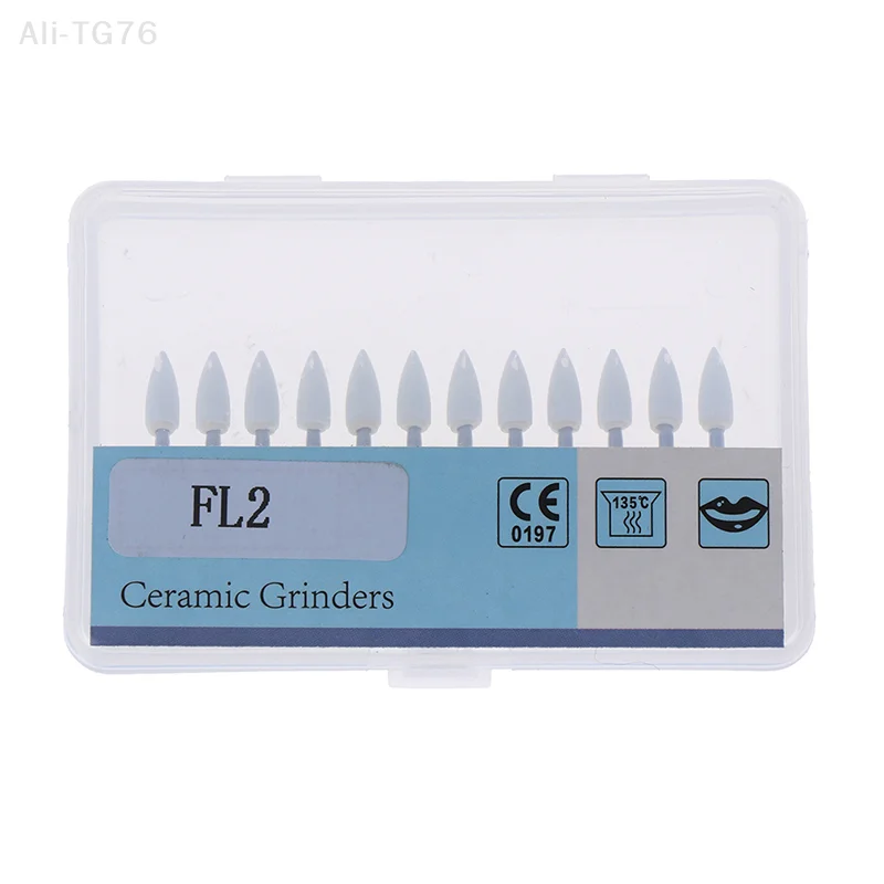 Pedras de polimento brancas dentárias, formato de cone de chama, pedra da Arkansas, 12 unidades/conjunto