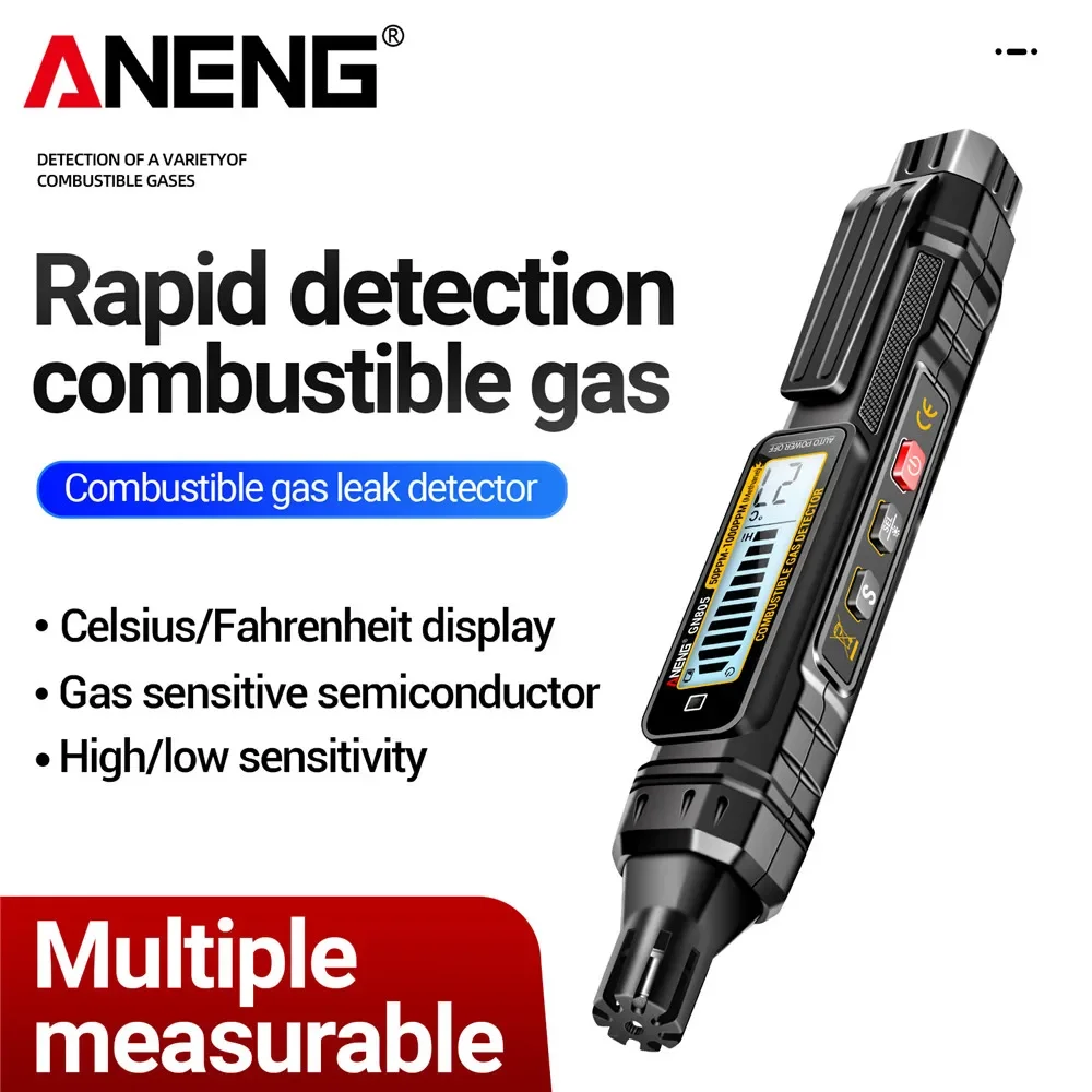 Детектор утечки горючих газов ANENG GN805, 50~1000 PPM, газочувствительный полупроводниковый тестер для проверки бытовых газопроводов.