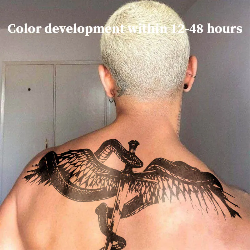 Winged Snake Sword Herbal Juice Tattoo Sticker Semi‑Permanent Waterproof Gothic Temporary Tattoo For Upper Back Shoulder Unisex