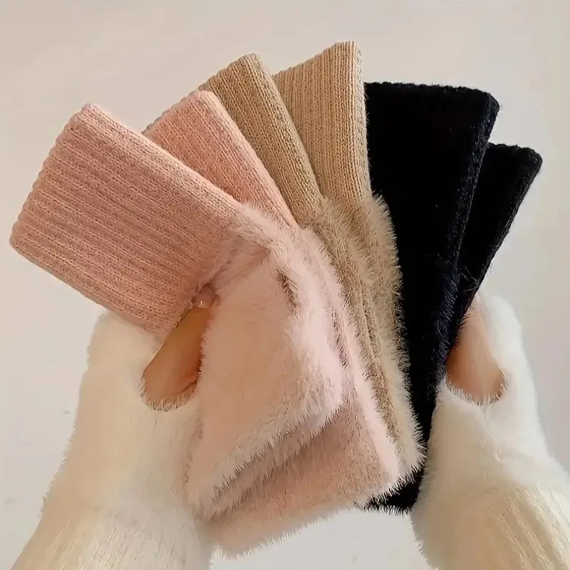

1-10Pairs Korean Style Knitted Half Finger Flip Top Gloves Autumn and Winter Warm Windproof Gloves for Students Cycling Handwear