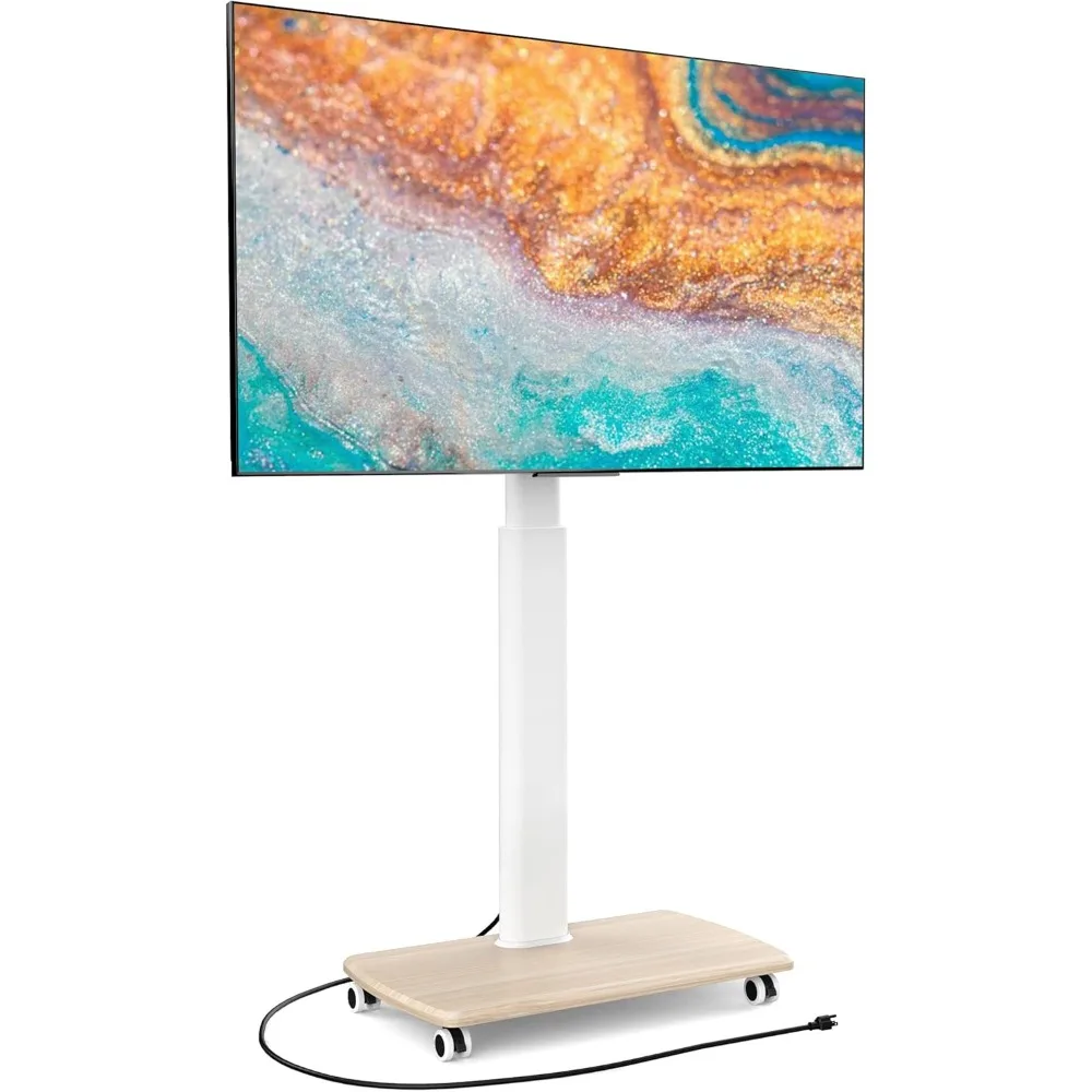 

Rolling TV Stand with Power Outlets, Swivel Portable TV Stand for 32-70 Inch LCD LED OLED Flat/Curved Panel Screen TVs, Height