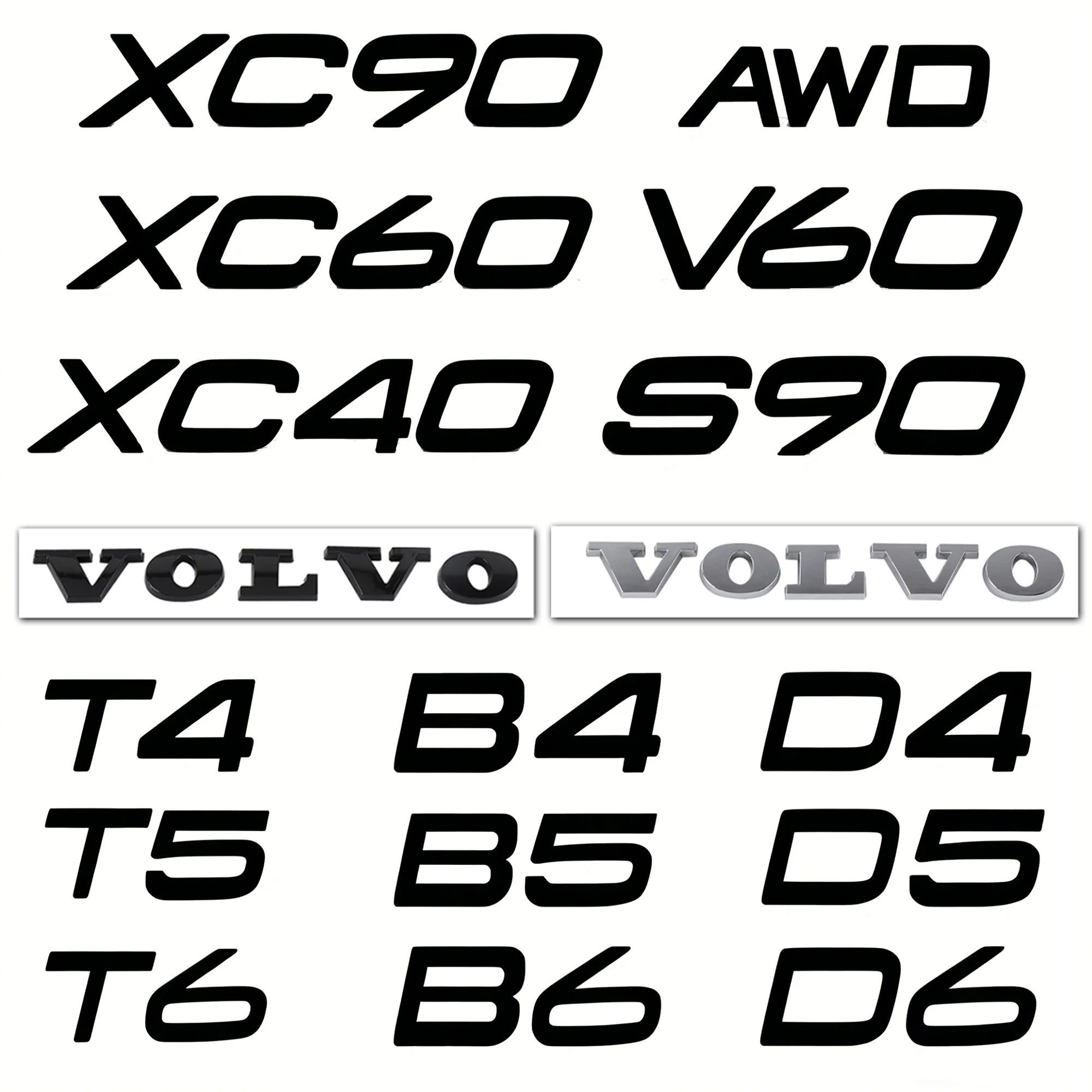 1PCS Letra Metálica 3D para Emblema Volvo CX40 CX60 CX90 V60 V40 S60 V70 XC70 D2 D3 D4 D5 D6 D7 D8 B2 B3 B4 B5 B6 T2 T3 T4 T5 T6 AWD