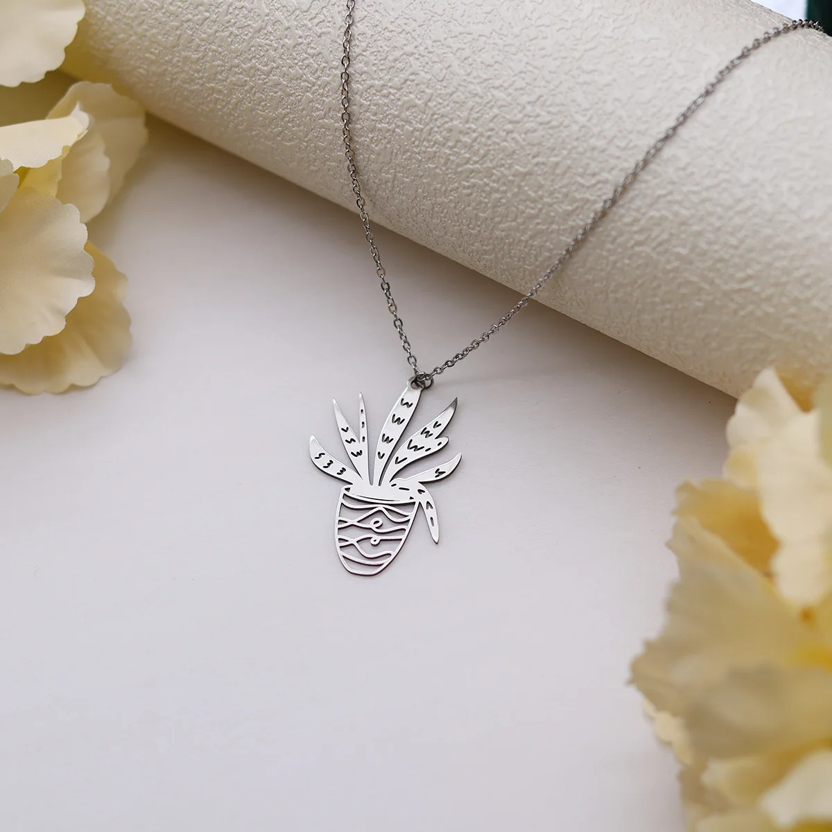 كينيتيال العصرية نبات الفولاذ المقاوم للصدأ الصبار بوعاء شكل قلادة قلادة للنساء سحر الصيف سلسلة الترقوة مجوهرات #3