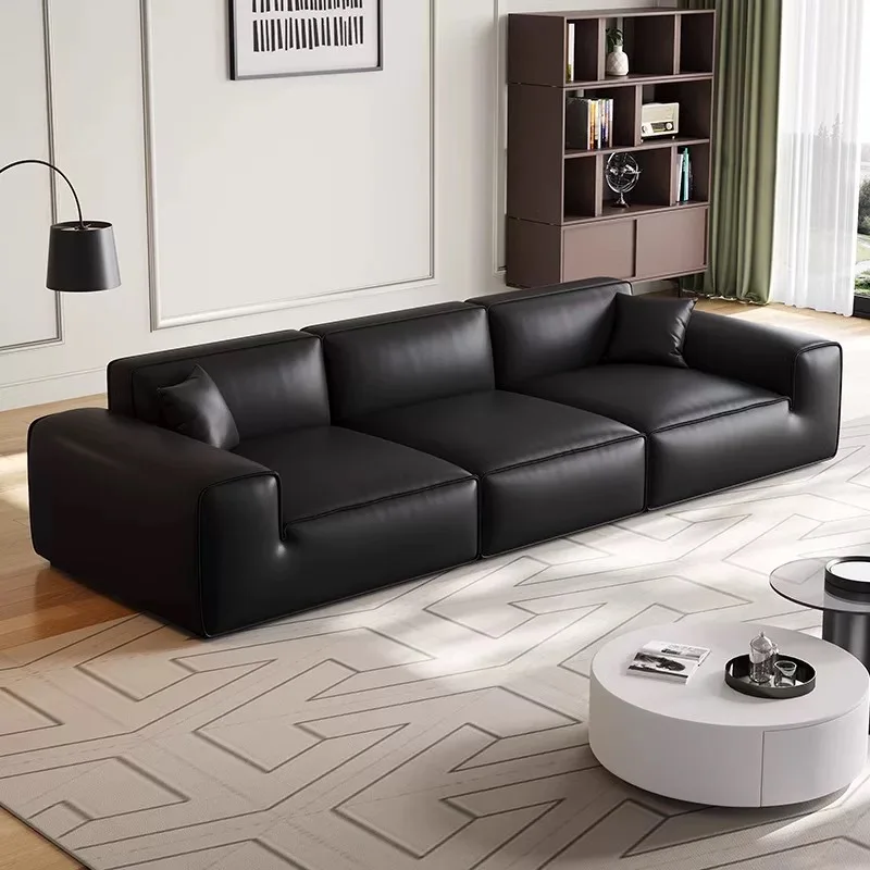 

Leather sofa Italian minimalist super wide and deep three-person living room sailing lazy straight
