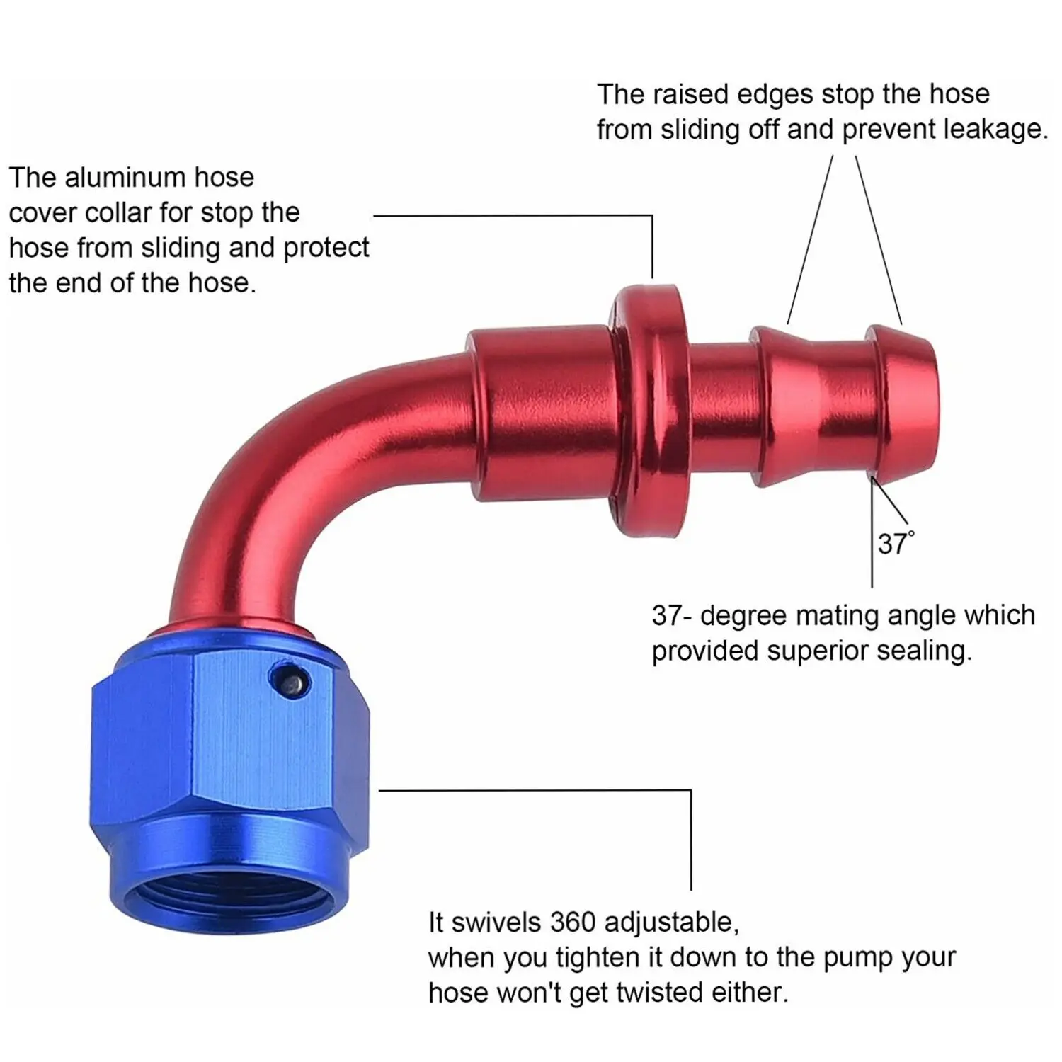 Extremo de manguera de combustible con bloqueo de empuje rojo y azul, accesorio AN4/AN6/AN8/AN10/AN12 recto 45 90 180 para adaptador de línea de Gas