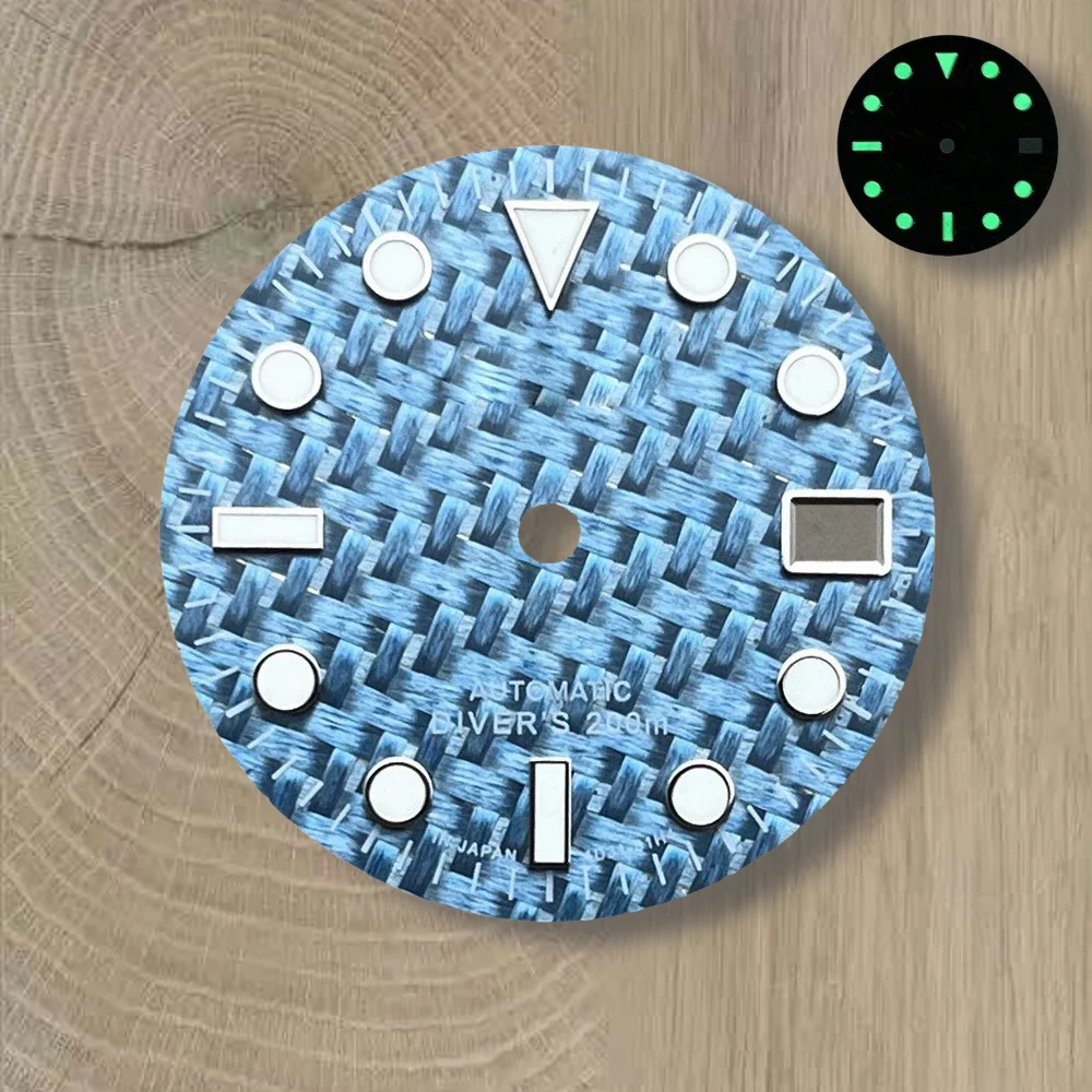 28.5mm S Logo Carbon Fiber Dial Fit NH35/NH36/4R/7S Movement Green Luminous Diving High-Quality Watch Modification Accessories