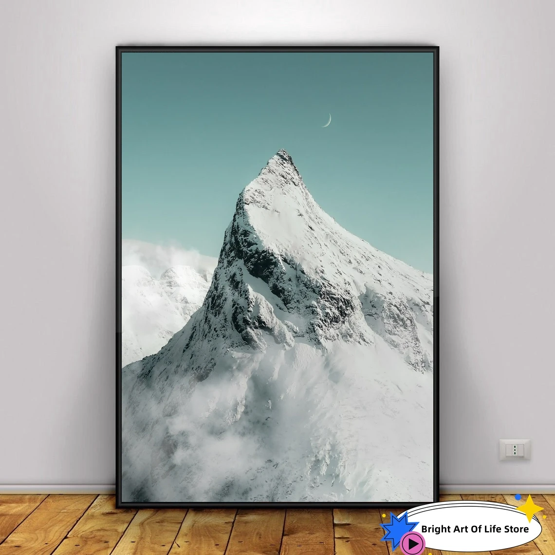 Norway Snowy Mountain Art Print, Winter Photo Poster, Minimal Wall Art Print From Lofoten Islands Norway