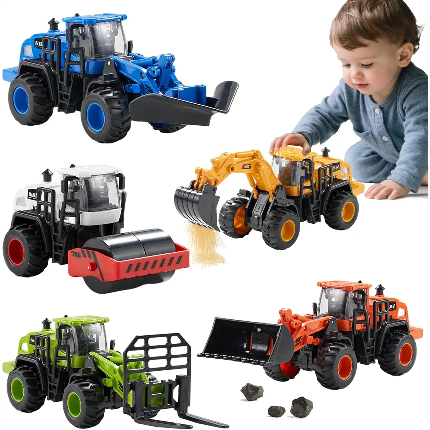 

Construction Truck Toys for Toddlers Push Go Excavator Bulldozer Snow Plow Road Roller Birthday Gift for 3-6 Year Old