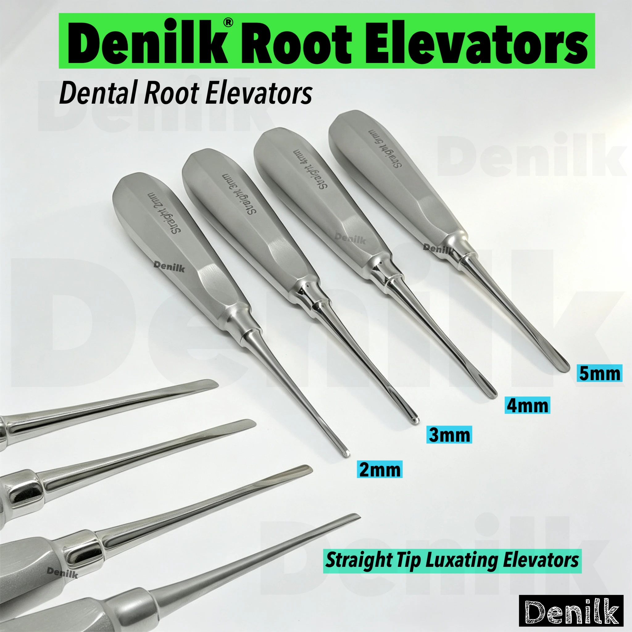 

DENILK 4pcs Luxating Elevator Instrument Dental Elevator Set For Loosening Teeth During Extraction Straight 2mm, 3mm, 4mm, 5mm E