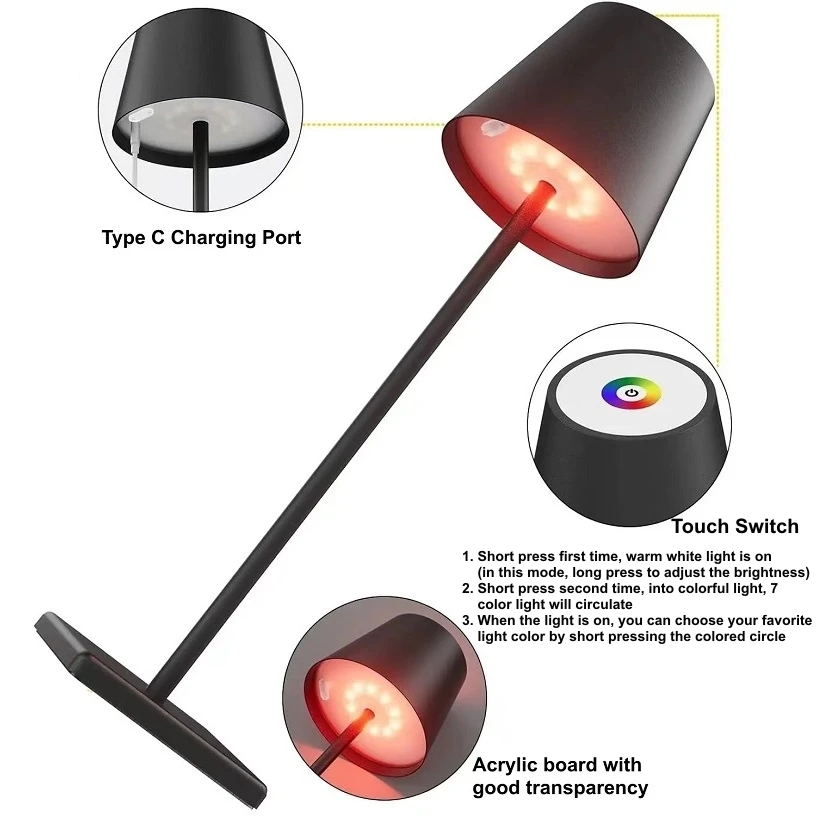 Movable LED Ambiance Night Light Bar Clubs Restaurant Wireless Decor Table Lamp Study Office Touch Desk Lamp USB Rechargeable