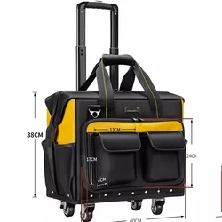 Kit de herramientas multifuncional profesional con ruedas, mochila para electricista, carrito portátil, organizador de herramientas, bolsas de trabajo duras para carpintero