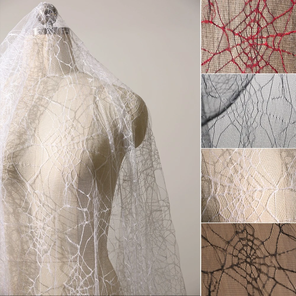 Spider Web Sheer Tulle Fabric | Messy Web Texture for DIY Creative Backdrop, Wedding Dress & Costume Design