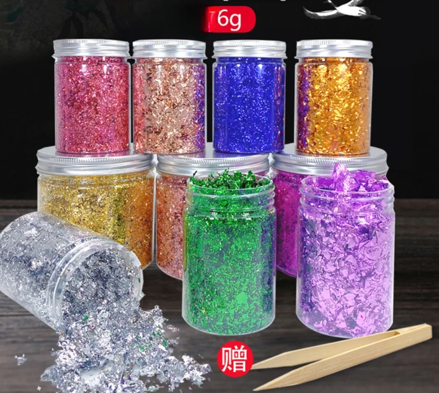 Imitation Gold Silver Foil Sequins, Glitters Craft, folhas coloridas em flocos, papel para douramento, DIY Nail Art Decor, 6g