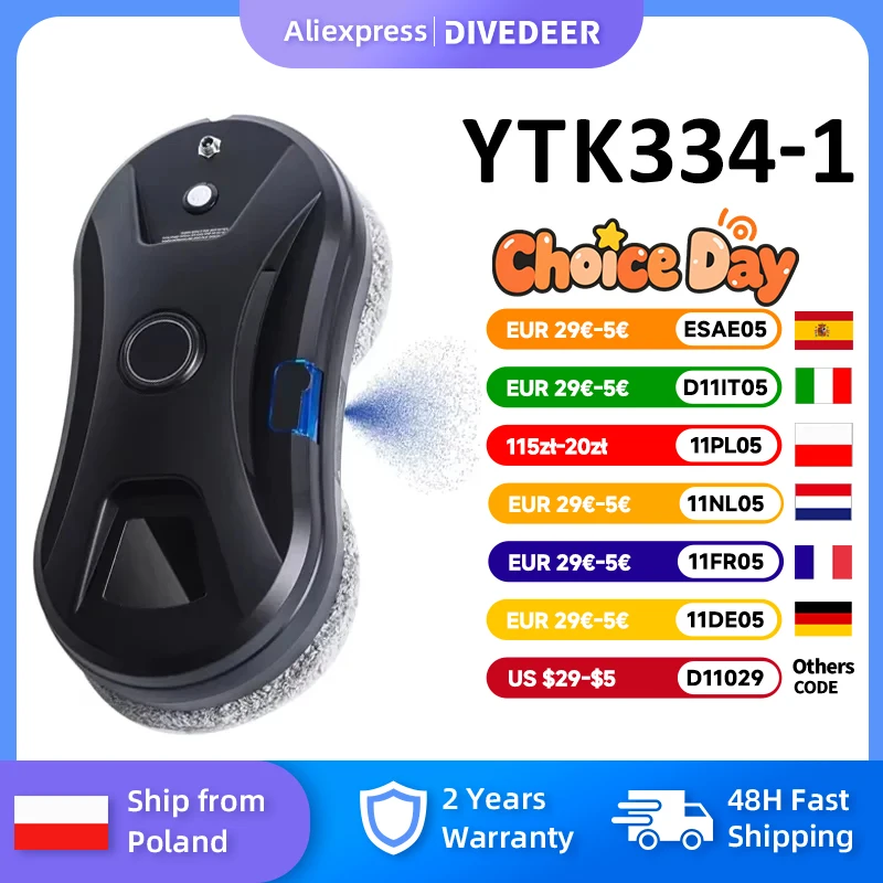 DIVEDEER YTK334 Ablaktisztító Robot Vízpermet Ultravékony Ablaktisztító Robot Porszívó