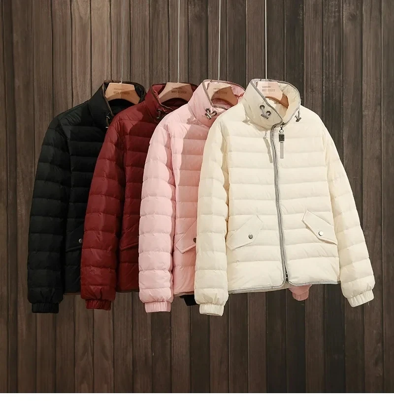 

CXFS белое пальто на утином пуху, женская новинка 2023 года, осенне-зимняя одежда, короткая модная куртка-пуховик, женский однотонный топ, уличная одежда для женщин