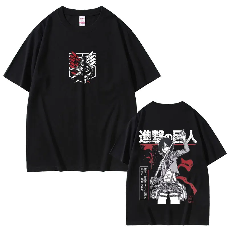 

Anime Attack on Titan Mikasa Ackerman Merch T-shirt Men Women Manga Harajuku Oversized T Shirt Male Casual Retro Cotton T-shirts