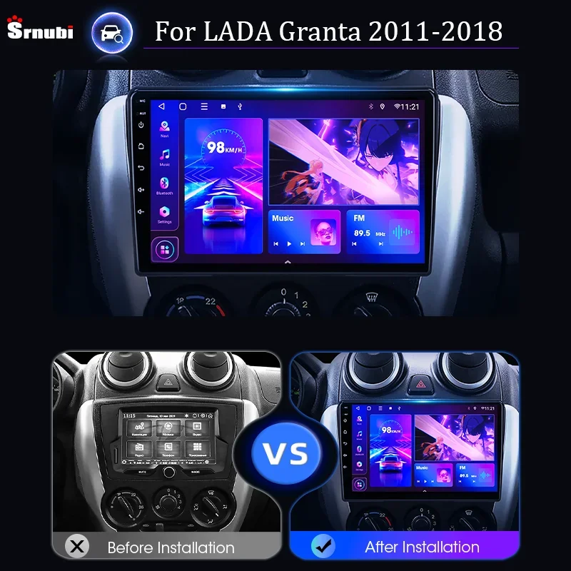 Srnubi 2 Din Android Car Radio for LADA BA3 Granta Sport 2011 - 2018 Multimedia Video Player Navigation GPS Carplay Stereo DVD