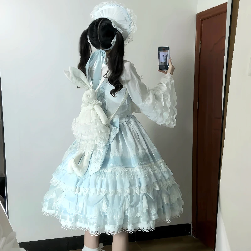 Original Japanese Lolita Style Bottoming Shirt Autumn New Sweet Cute Bow Lace Ji Sleeve Inner Shirt Blouses Camisas De Mujer