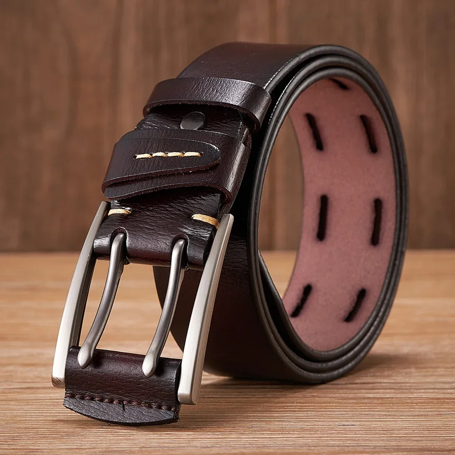 

4CM High Quality Genuine Leather Belts for Men Brand Strap Male Double Pin Buckle Fancy Vintage Cowboy Jeans Belt Cintos