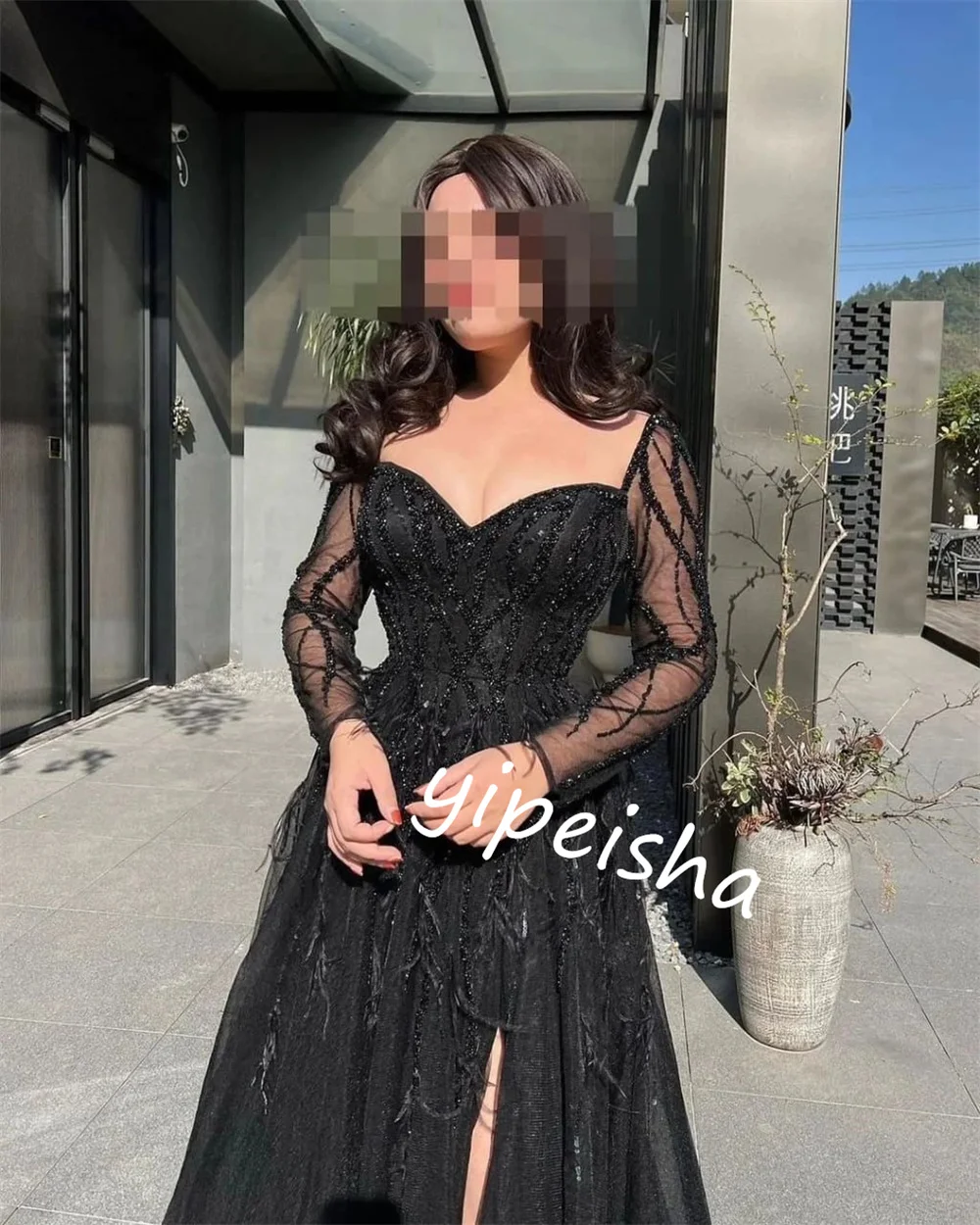 Customized  Evening Saudi Arabia Tulle Beading Celebrity Ball Gown Off-the-shoulder Bespoke Occasion Long Dresses