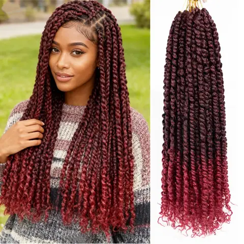 Passion Twist pelo rojo 18 pulgadas rojo Borgoña pre-trenzado Passion Twists pelo de ganchillo pelo sintético rizado pre-bucle para mujeres
