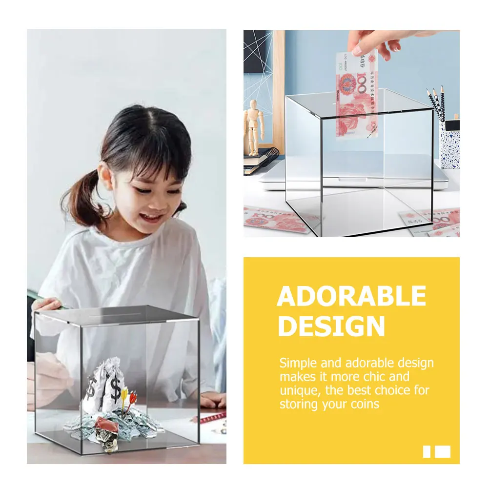 

1pc Transparent Acrylic Piggy Bank Durable Compact Coin Container For Desktop Saving Pot Educational Money Storage Home