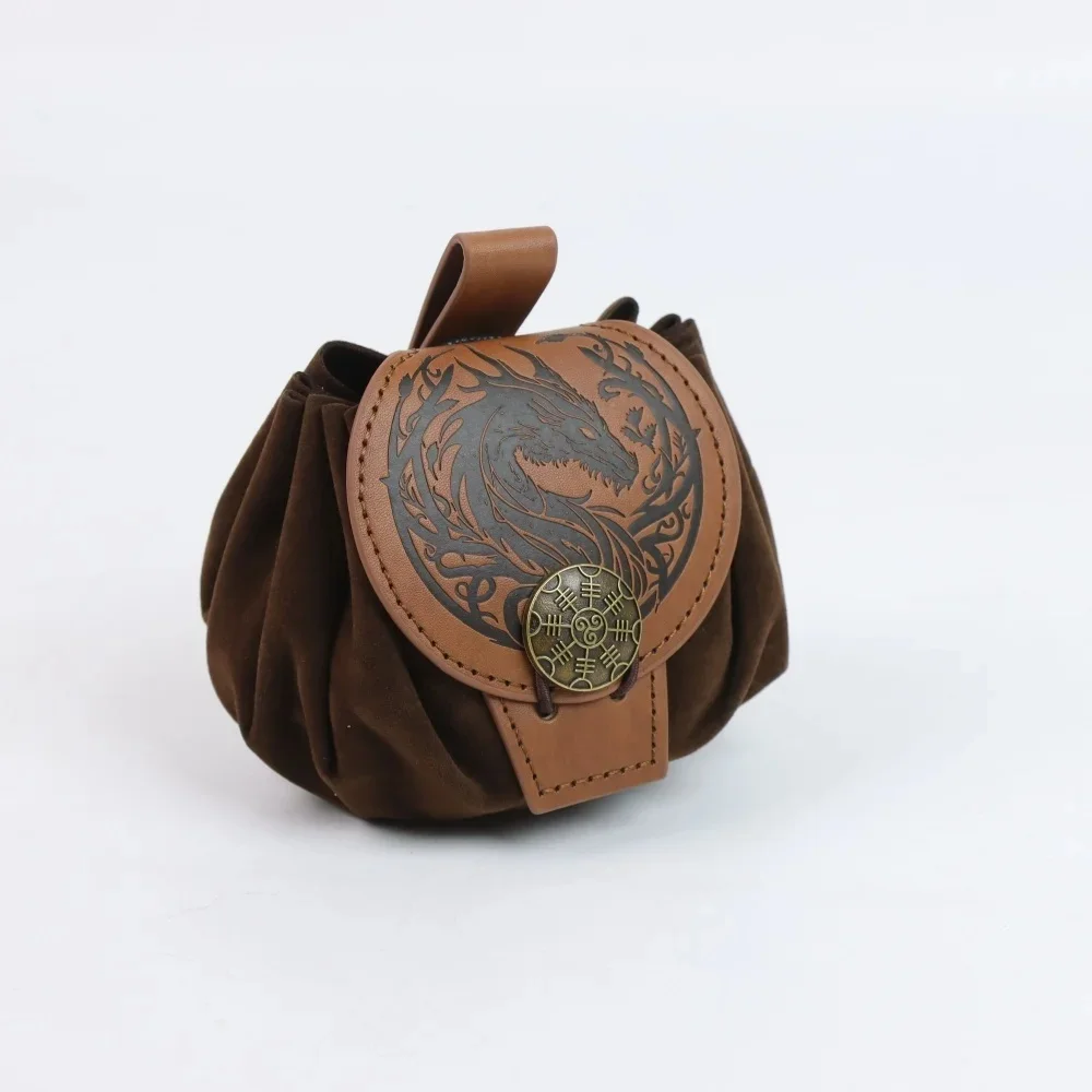 Mittelalterlicher Wikinger-Münzbeutel, Würfelbeutel, zum Aufhängen, Hüfttasche, Unisex, Leder, mit Kordelzug, Münzbeutel, Cosplay-Zubehör, Requisite – Detail 3