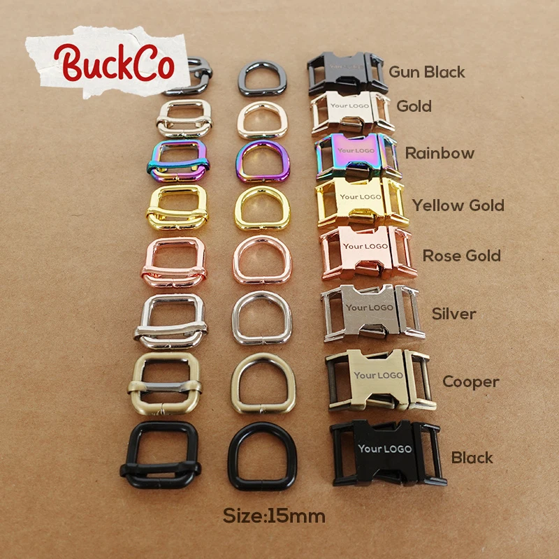 10set Engraved mixed size(metal buckle+adjust buckle+D ring)garment backpack collar DIY accessory 8 Colours 15mm to 30mm 4 size