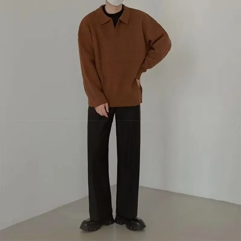 เสื้อกันหนาวผู้ชายถัก Vintage Baggy เสื้อกันหนาว All-match ขี้เกียจฤดูใบไม้ร่วงฤดูหนาวสไตล์ญี่ปุ่นหล่อทุกวันสบายๆ Sueter Hombre ใหม่