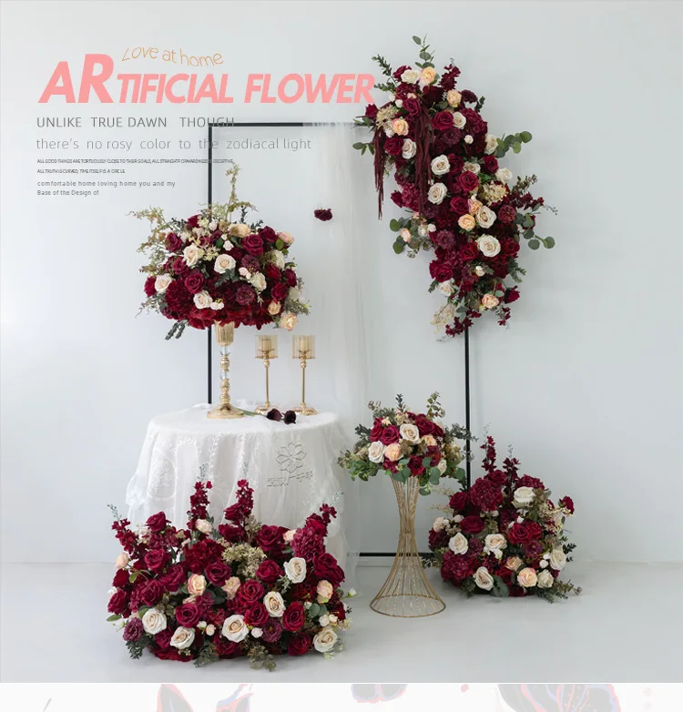 80CM Tiefrote Künstliche Blumenkugel Hochzeits-Hintergrundbogen Blumenarrangement Tischdekoration Event-Party-Dekor für den Großhandel – Detail 7