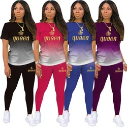 Fashion Women's Queen 2 Piece Set Jogging Suit Summer Casual Tracksuit Sportswear Female Sexy Outfits Short Suit