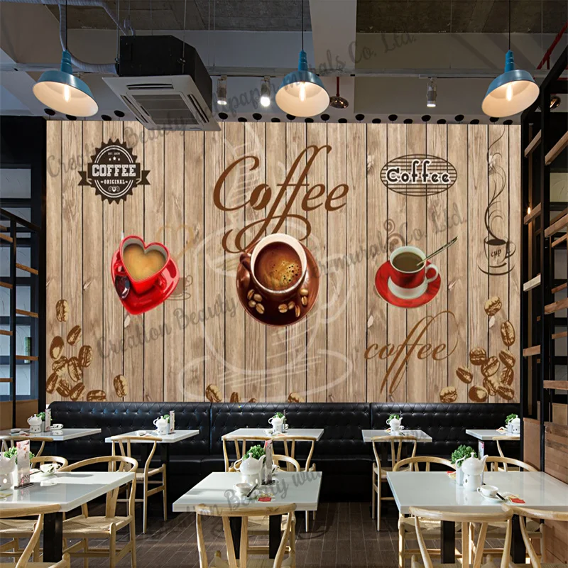 Wooden Vintage Coffee Wallpaper Mural Industrial Decor Coffee Shop Cafe Afternoon Tea Restaurant Background Wall Papel Tapiz