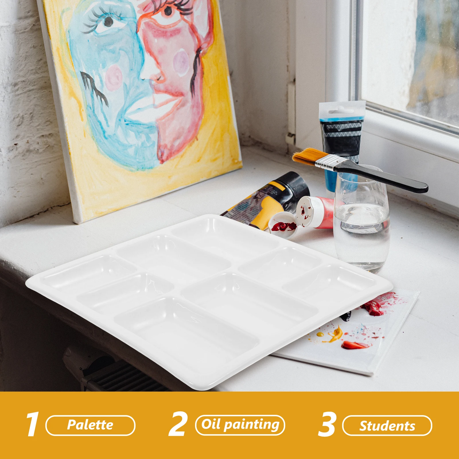 

Ceramic Paint Palette 7 Inch Compartments Watercolor Mixing Tray Artist Pigment Mixer Kids Supplies Travel Friendly