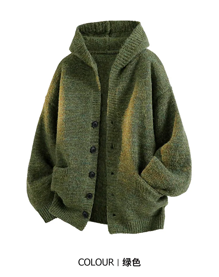 Neuer Herren-Cardigan mit Kapuze für Herbst und Winter, lockerer Strickpullover, warme Streetwear-Jacke für Studenten, weiches, lässiges Hemd für den Alltag, Herrenmode – Detail 11