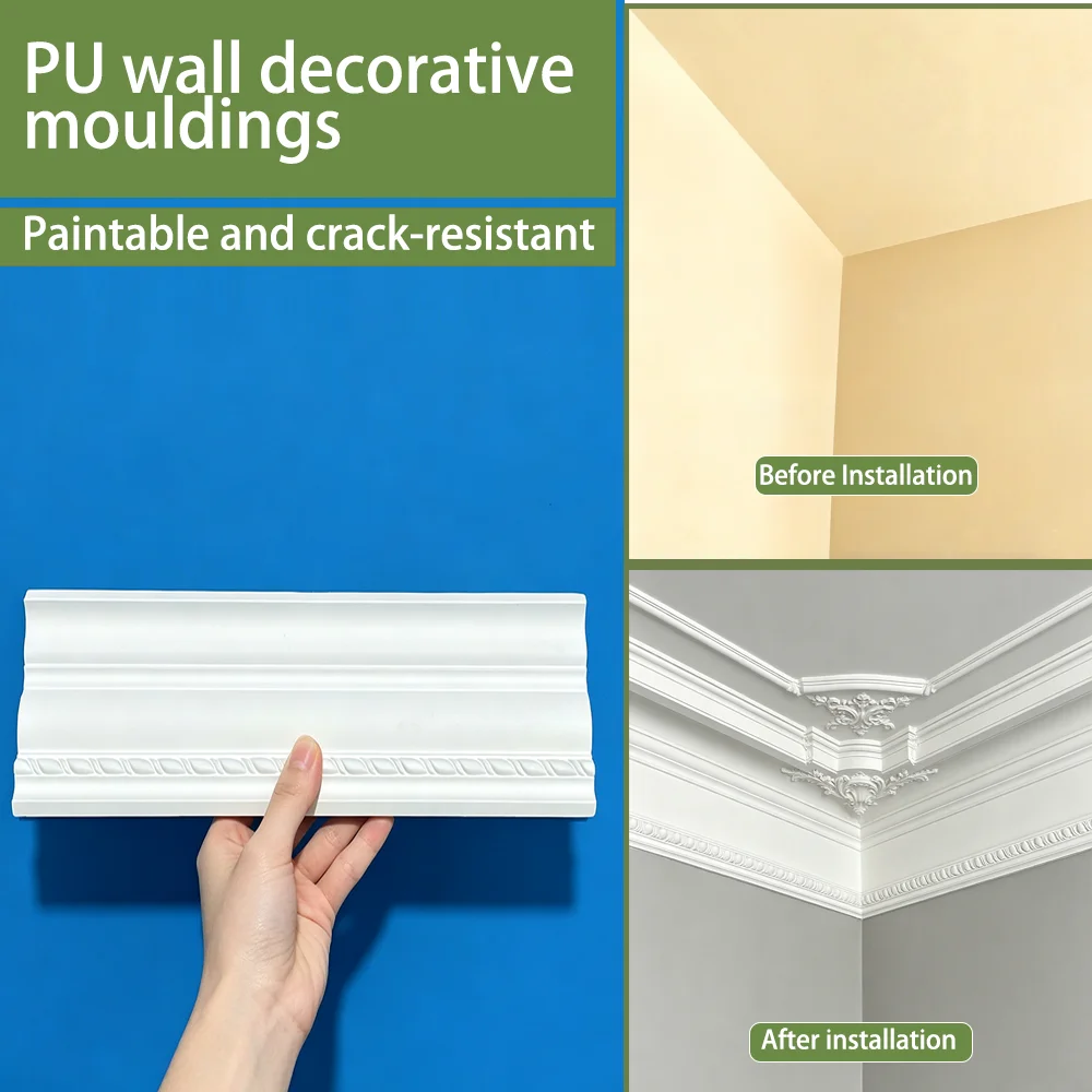 12 Pcs Faux Gypsum PU Decorative Molding Ultra Light Ceiling Cornice Line Indoor Household Decorative Trim