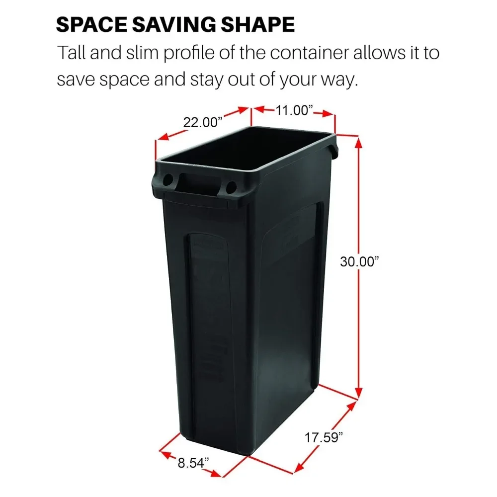 Slim Jim Plastic Rectangular Trash/Garbage Can With Venting Channels, for Kitchen, Office, Workspace, 23 Gallon