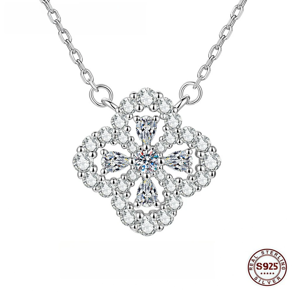 All Moissanite GRA D VVS1 Four Leaf Clover Pendant Necklace 925 Sterling Silver Engagement Daily Fine Jewelry Gift For Women