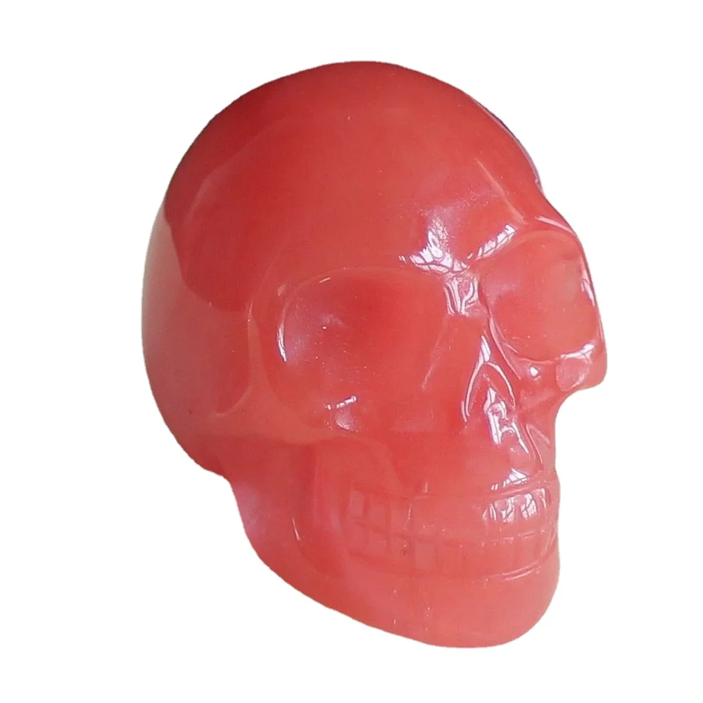 

2'' Hand carved gemstone red voclano cherry quartz skull figurine home decor (red glass)