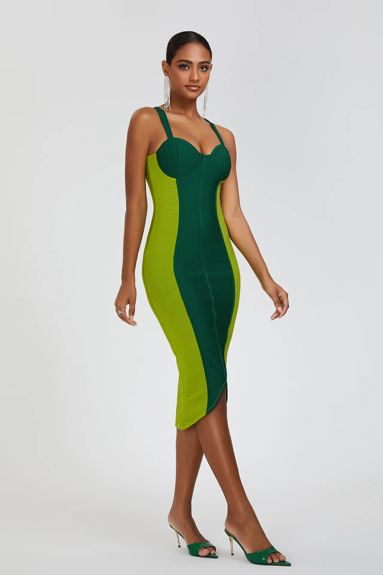 Green Sexy Patchwork Strap Bodycon Bandage Dress Women Elegant Sleeveless  Celebrity Evening Party Dresses Vestido Wholesale