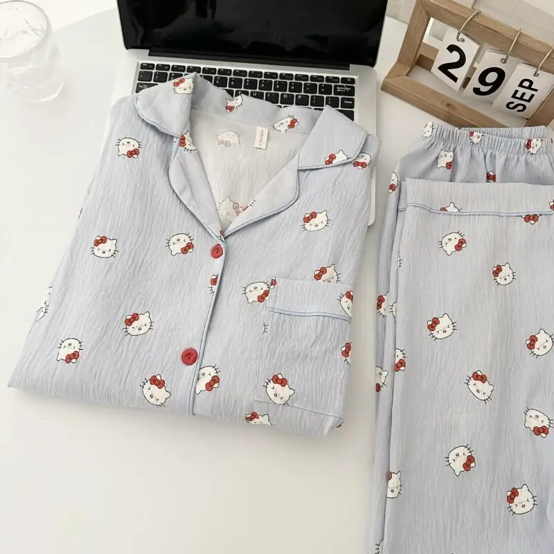 

Sanrio Hello Kitty Women Pajamas Set Made of Cloud Cotton Girl Women Spring Autumn Season New Style Long Sleeve Sweet Nightwear