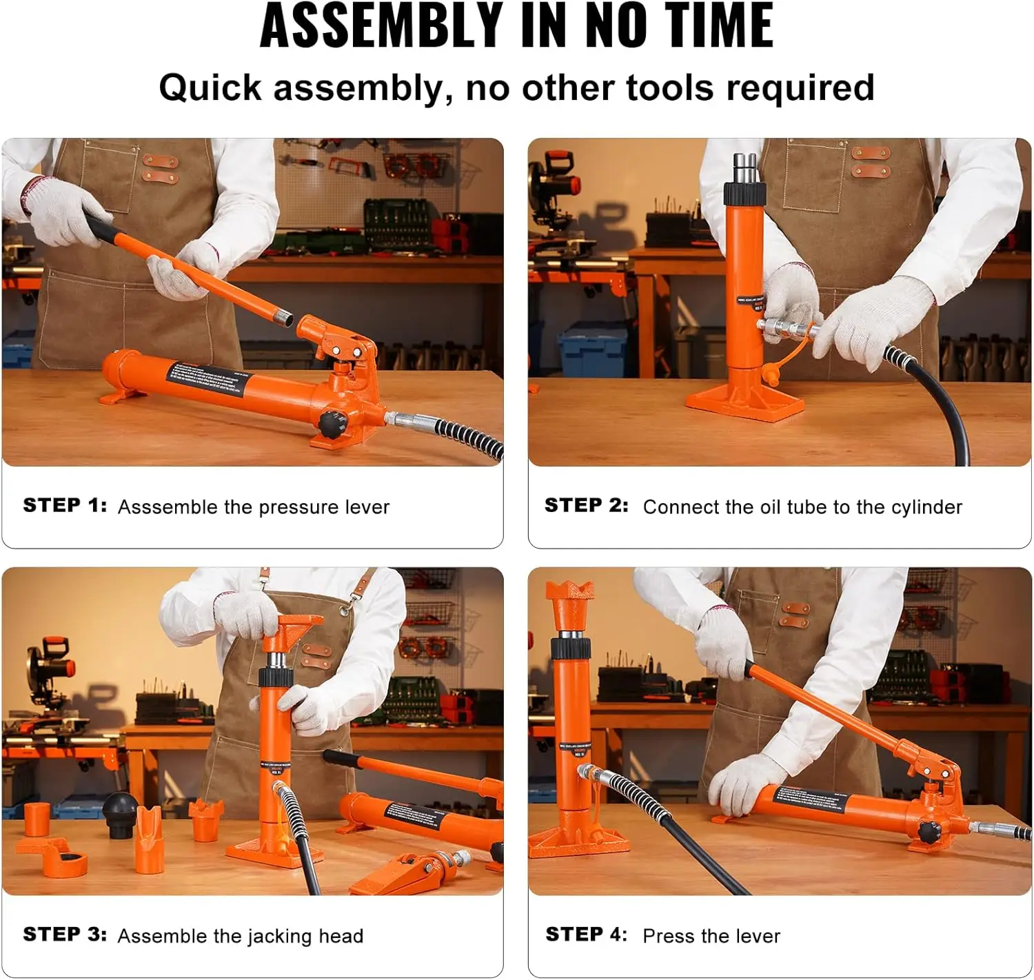 4 Ton Porta Power Kit, Portable Hydraulic Jack with 3.9 ft/1.2 m Oil Hose, Auto Body Frame Repair Kit with Storage Case for Car