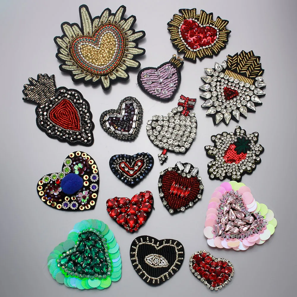 luxury Rhinestone sequins beaded Crown Love heart Patch for Clothing Sewing on Applique Clothes Shoes Bags cap Decoration Patch