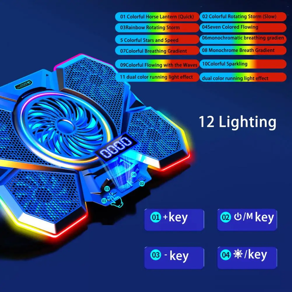 

Laptop Cooling Pad 5 Quiet Fans RGB Light Laptop Cooling Rack Laptop Cooling Stand Protects Eyesight Cervical Spine Cooling Pad