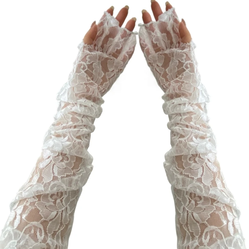 Bridal Arm Sleeves White Lace for Wedding Party for Dancing Speech Bride Long Arm Sleeves for Bride Shower DropShipping