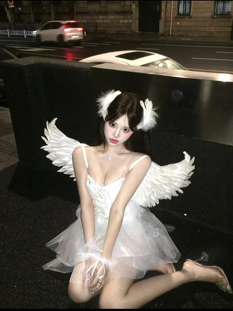 

Сексуальный костюм горничной Pure Desire Angel halloween, белое кружевное бюстье, пышная юбка ort Dr, высокая талия, молния, Sle Performance ...