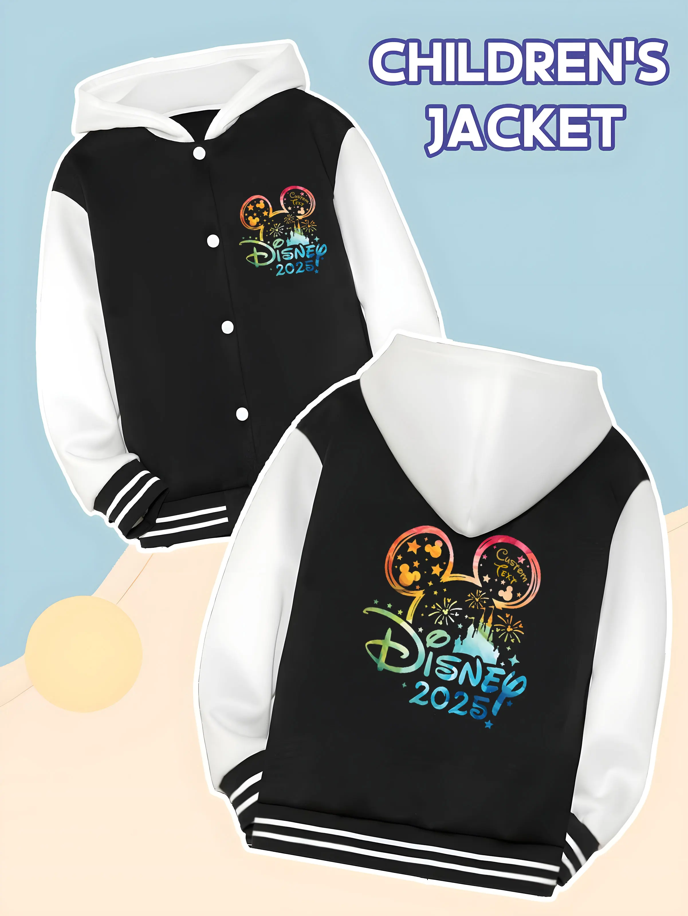 

MINISO Disney 2025 Theme Children's Baseball Jacket - Mickey Head Castle Print, Super Fashionable for Daily Play