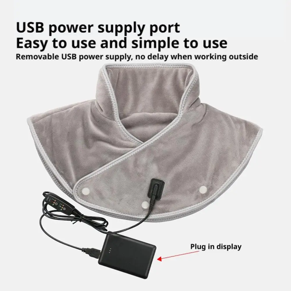 แผ่นประคบร้อนไฟฟ้าสำหรับคอและไหล่ แบบ USB ผ้าคลุมไหล่ให้ความร้อน บรรเทาอาการปวด ดูแลต้นคอ ผ้าฟลีซนุ่ม ใช้สำหรับฤดูหนาว