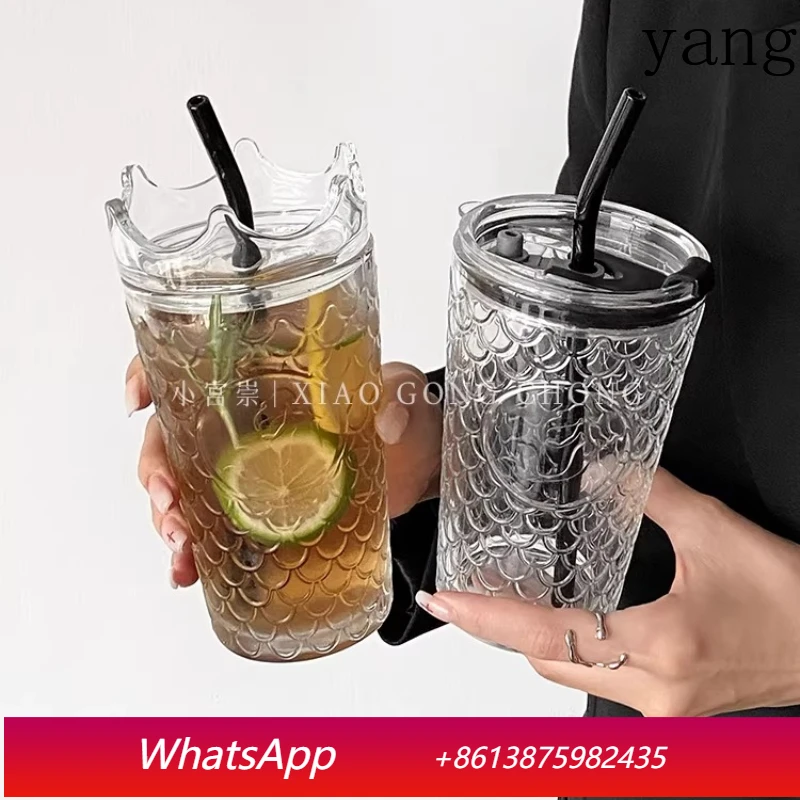

LMM glass straw cup large capacity with lid with straw cup office summer high value