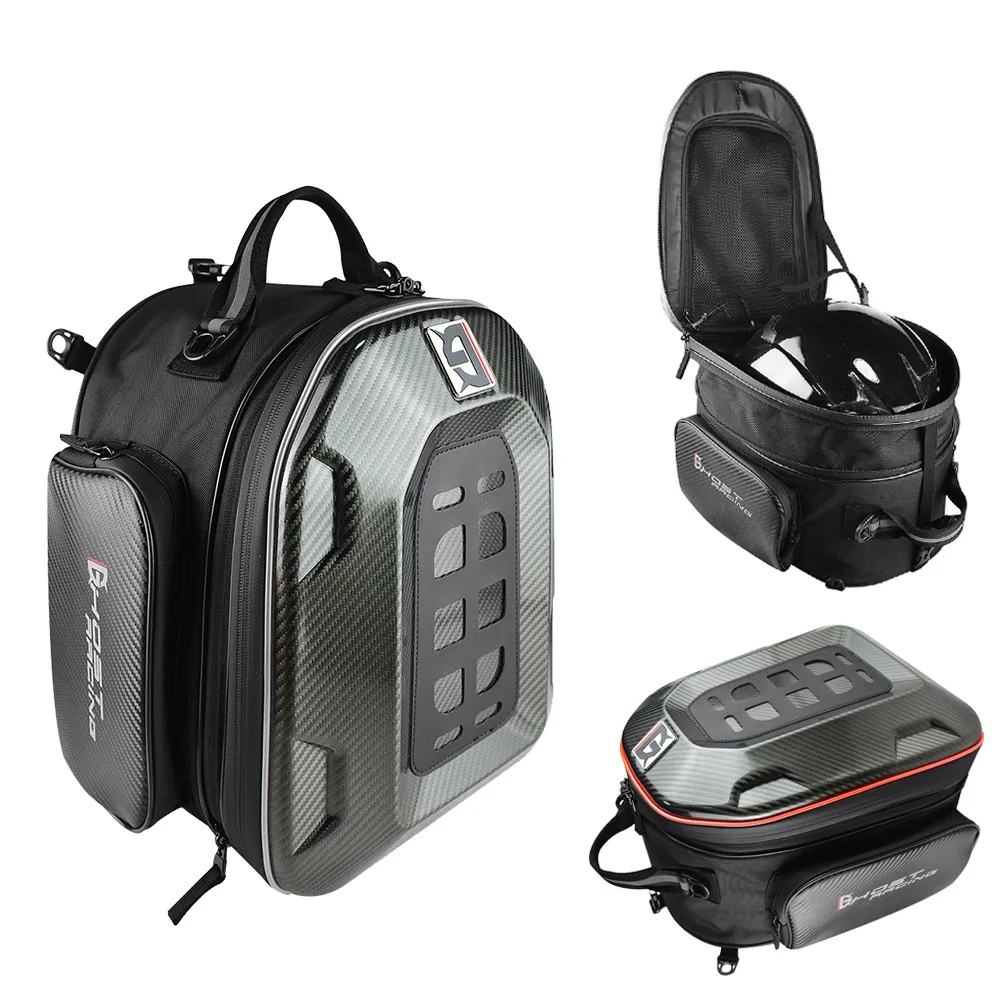 Expandable Motorcycle Rear Seat Helmet Bag Hard Shell LED Light Waterproof Backpack With Rain Cover for Motorbike Scooter Travel