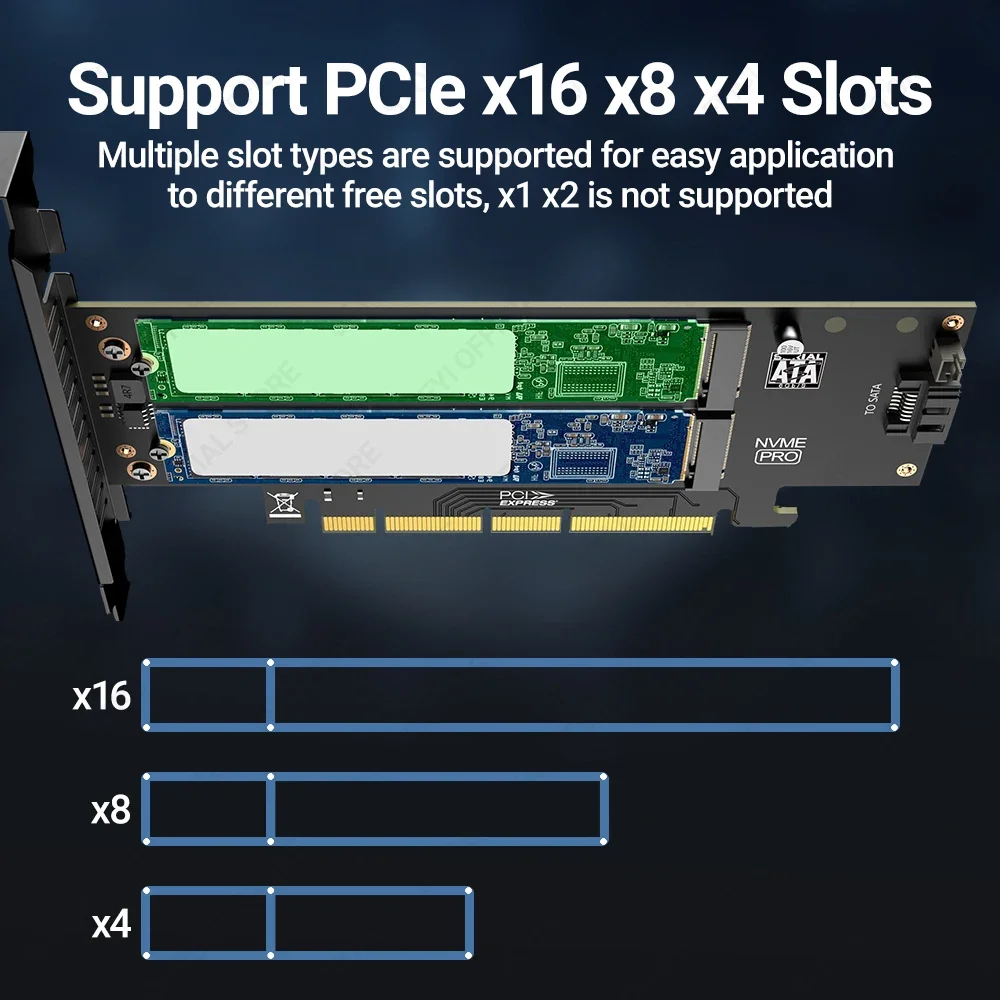JEYI SK9 M.2 NVMe / NGFF SSD için Çift PCIE 4.0 Adaptörü, Turbo Fan, NVME (m Anahtar) ve SATA (b Anahtar) SSD\'den PCIe x4 X8 X16 Yuvasına